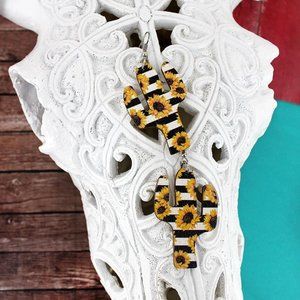SUNFLOWER STRIPE CACTUS WOOD EARRINGS